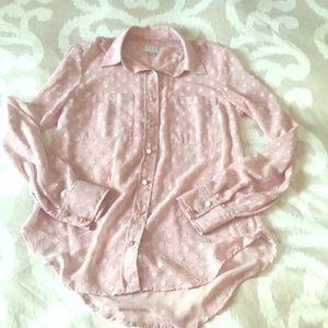 Blush sheer button down with dot detail